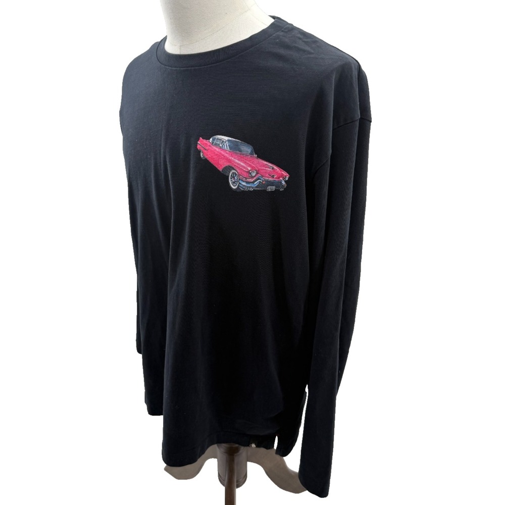 Scotch & Soda Mens Black Long Sleeve Graphic Tee Shirt Vintage Car XL